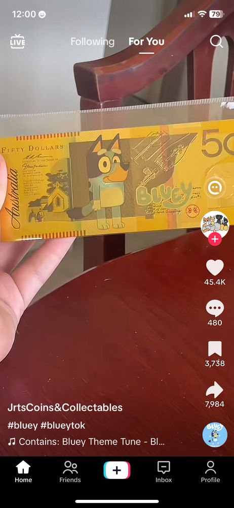 A screenshot from Tiktok of a person holding one of Australia’s limited edition Bluey themed $50 notes.