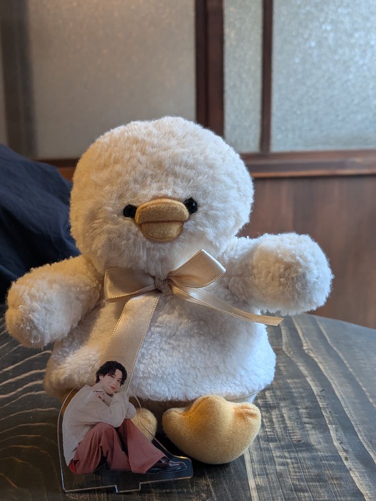 ひよこのぬいぐるみと國島直希さんのアクスタ