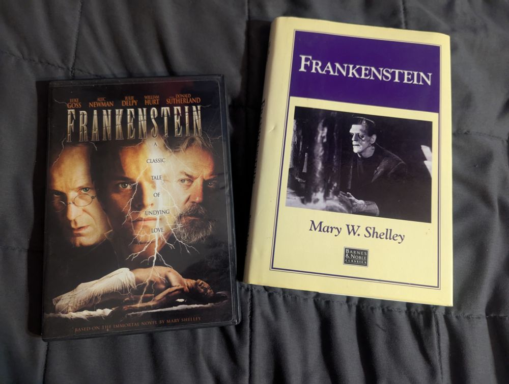 Frankenstein mini series (2004) with Alec Newman and William Hurt and the Novel Frankenstein by Mary Shelley 