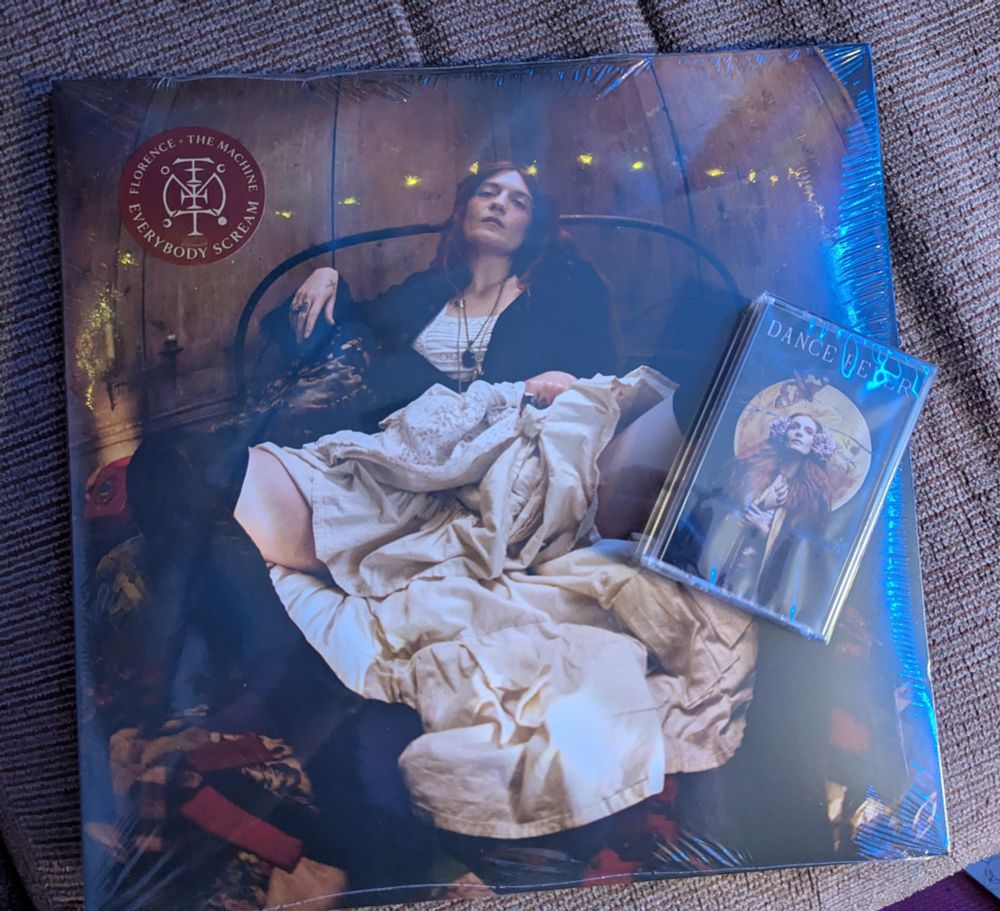 Florence + The Machine Everybody Scream record and Dance Fever cassette tape.