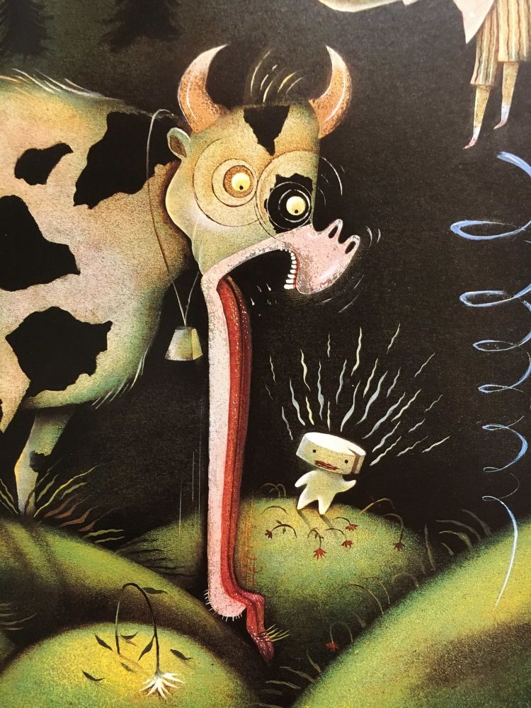 A cow and The Stinky Cheese Man