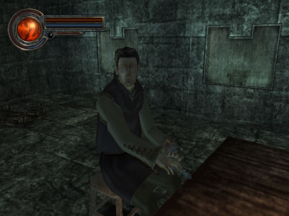 screenshot de king's field 4 représentant un scientifique à son bureau