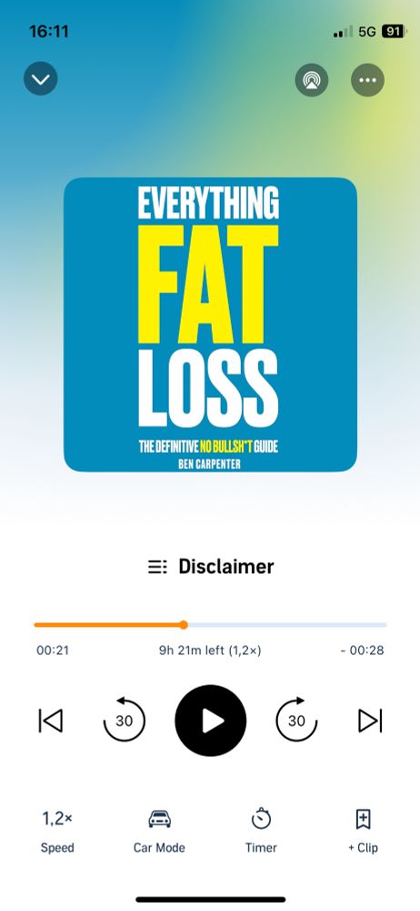 Audible screenshot from Fat Loss The Definitive No Bullshit Guide book by Ben Carpenter 