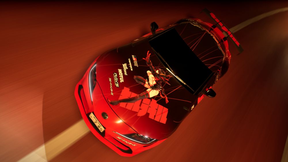 Screenshot from the video game Tokyo Xtreme Racer of a Toyota Supra featuring a custom made livery with Ryuko Matoi 