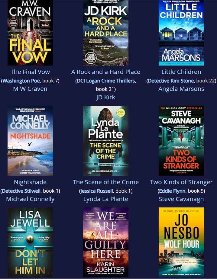 A collection of boring modern book covers on Fantastic Fiction.