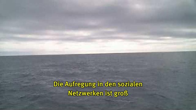 Webcam-Foto vom Meer, untertitelt mit gelber Schrift: "Die Aufregung in den sozialen Netzwerken ist groß"