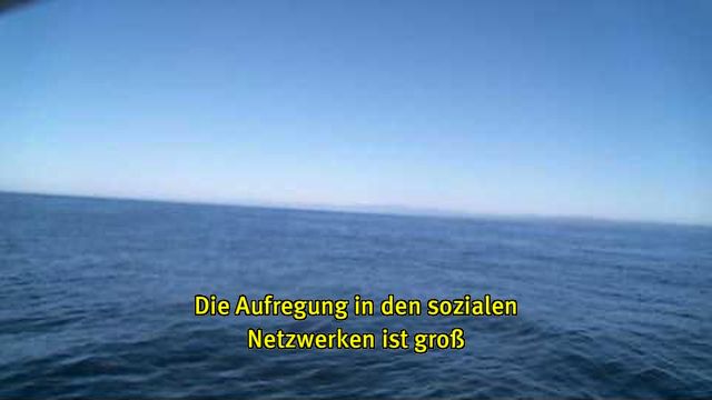 Webcam-Foto vom Meer, untertitelt mit gelber Schrift: "Die Aufregung in den sozialen Netzwerken ist groß"