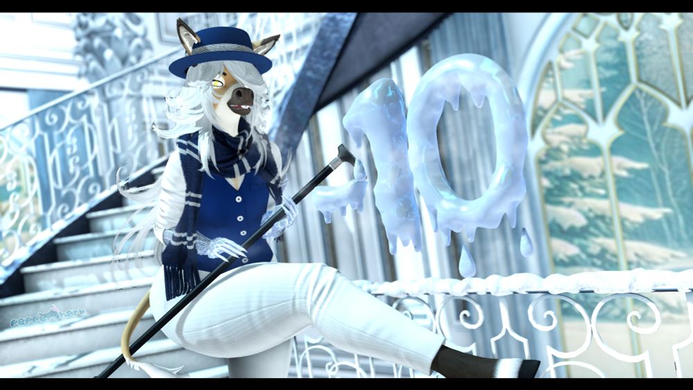 A picture of a glacial Alva dressed up as Snow Miser from the holiday movie "A Year Without A Santa Claus," referencing a scene from Snow Miser's introduction.