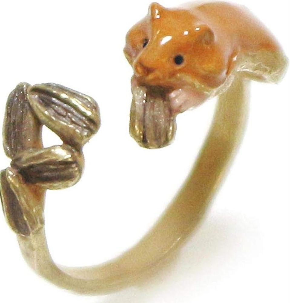 Anillo ajustable de un hamster comiendo una pipa en un extremo y un monton de pipas en el otro extremo