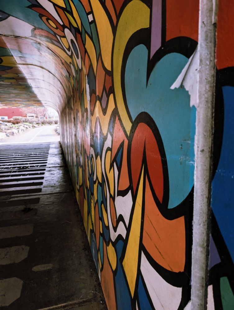 Tunnel walkway close up of artwork