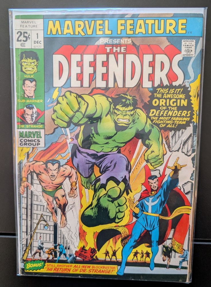 Art by: Neal Adams and Sam Rosen

Release Date
July 20, 1971
Cover Date
December, 1971
Issue Details
Editor-in-Chief
Stan Lee
Rating
T+ (13 and up)
Original Price
$0.25
More 
1. "The Day of the Defenders!"
Appearances · Synopsis
Writer(s)
Roy Thomas
Penciler(s)
Ross Andru
Inker(s)
Bill Everett
Colorist(s)
Uncredited
Letterer(s)
Sam Rosen
Editor(s)
Stan Lee
2. "The Sub-Mariner and the Icebergs"
Appearances · Synopsis
Reprint of the 5th story from
Sub-Mariner #40
(original credits are italicized)
Writer(s)
Bill Everett
Penciler(s)
Bill Everett
Inker(s)
Bill Everett
Colorist(s)
Uncredited
Letterer(s)
Bill Everett
Editor(s)
Stan Lee
3. "The Return!"
Appearances · Synopsis
Writer(s)
Roy Thomas
Penciler(s)
Don Heck
Inker(s)
Frank Giacoia
Colorist(s)
Uncredited
Letterer(s)
Sam Rosen
Editor(s)
Stan Lee
More 
Defenders! A fitting name for such a grouping as we --- if ever we've need to meet again.
—Doctor Strange (Stephen Strange)