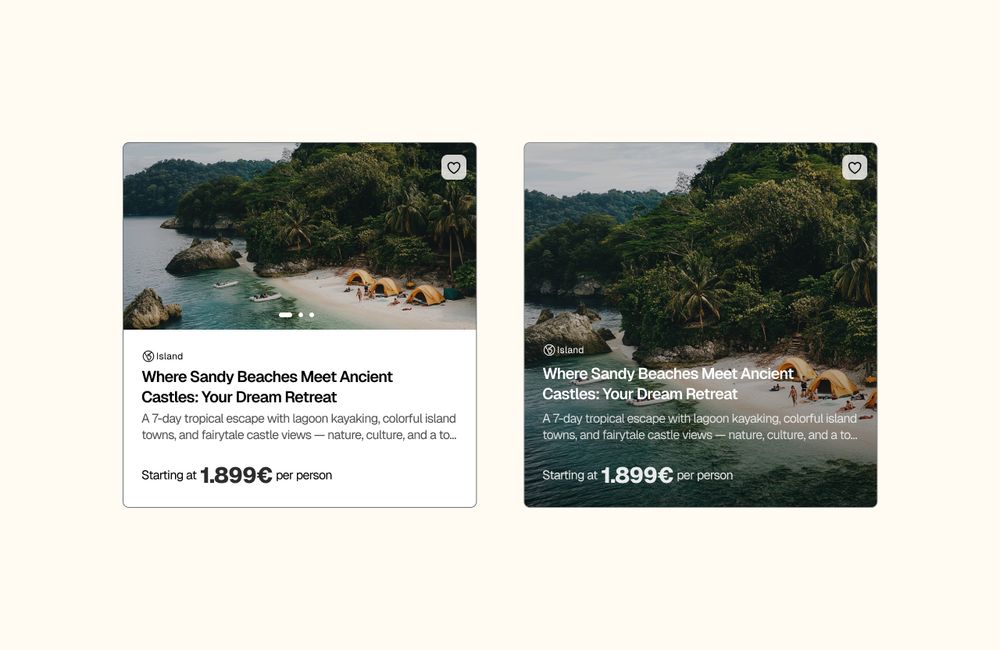 Two different UI card designs