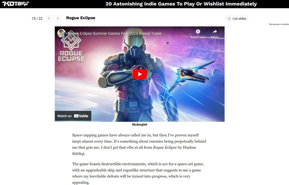 Screenshot from the article "24-unknown indie games steam wishlist" on the website Kotaku