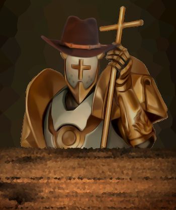 Gabriel Ultrakill sitting at the FNAF 6 salvage desk wearing a cowboy hat.