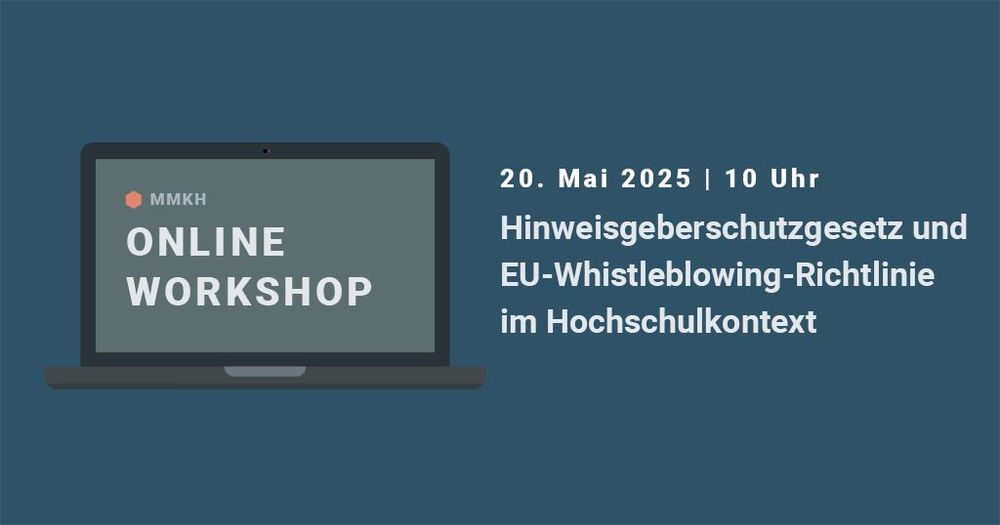 Grafik Notebook und der Text Hinweisgeberschutzgesetz und EU-Whistleblowing-Richtlinie im Hochschulkontext