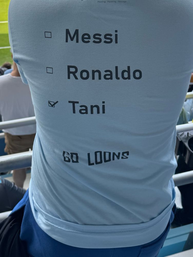 A fan at Allianz Field wearing a shirt honoring the greatest player of our lifetime.