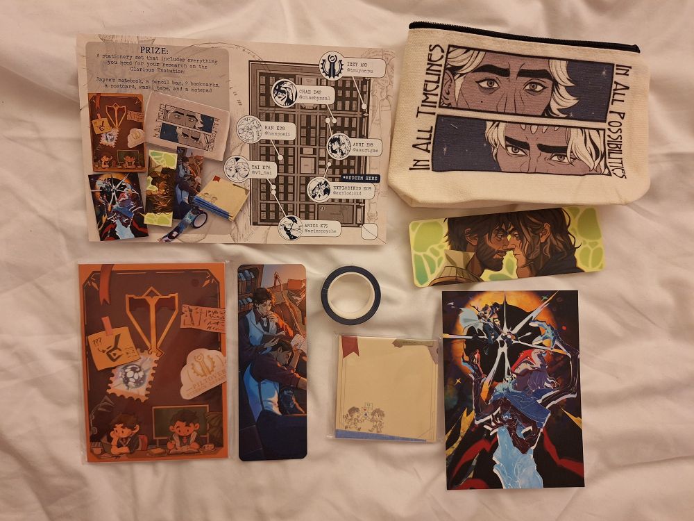 jayvik stamp rally set feat. a pouch, two bookmarks, a mini print, a roll of washi tape, a booklet and a notepad