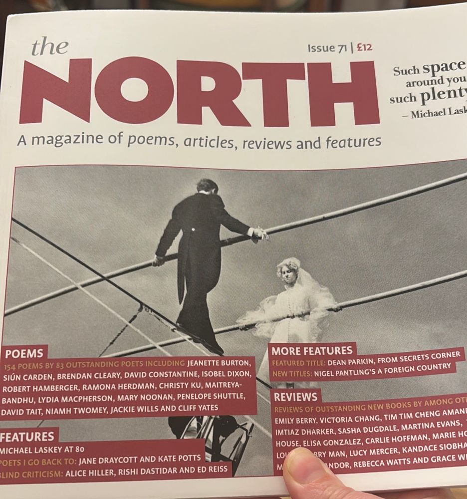 The cover of The North poetry journal issue 71. A bride and groom approach each other on tightrope 