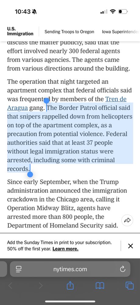 
The operation that night targeted an apartment complex that federal officials said was frequent l by members of the Tren de Aragua gang. The Border Patrol official said that snipers rappelled down from helicopters on top of the apartment complex, as a precaution from potential violence. Federal authorities said that at least 37 people without legal immigration status were arrested, including some with criminal records
Since early September, when the Trump administration announced the immigration crackdown in the Chicago area, calling it Operation Midway Blitz, agents have arrested more than 800 people, the Department of Homeland Security said.
