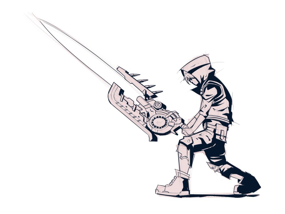 A sketch of Shulk wielding the Monado REX from the Xenoblade series. 