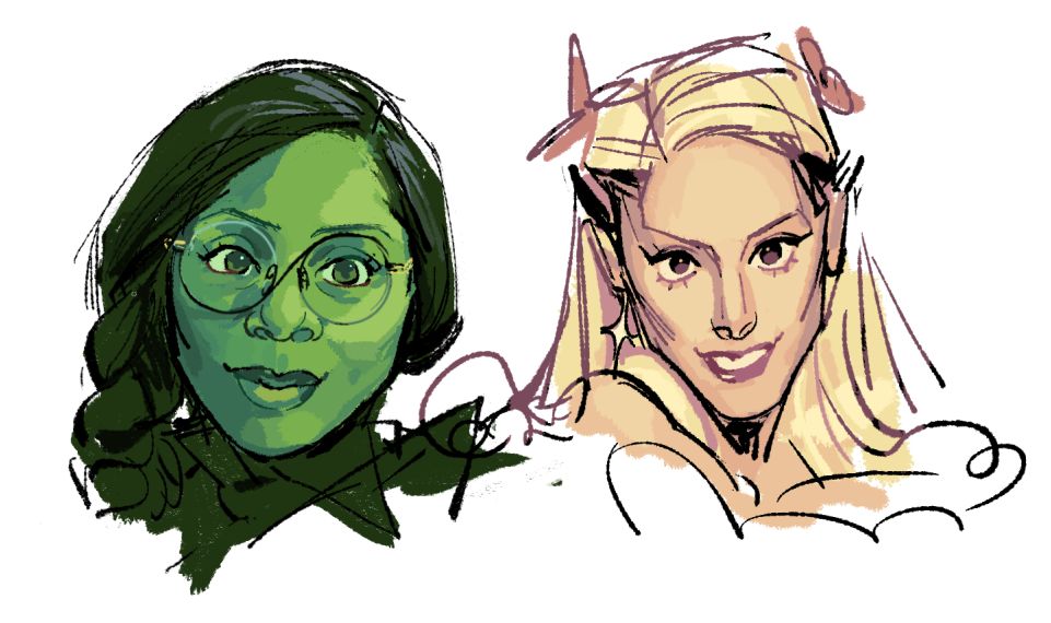 sketch of galinda and elphaba from the new wicked movie