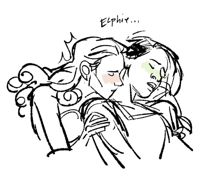 a sketch of glinda kissing elphaba on the neck