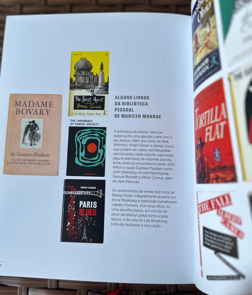 alguns livros da biblioteca de marilyn monroe: madame bovary - gustave flaubert, the secret agent - joseph conrad, the unnamable - samuel beckett, paris blues - harold flender 