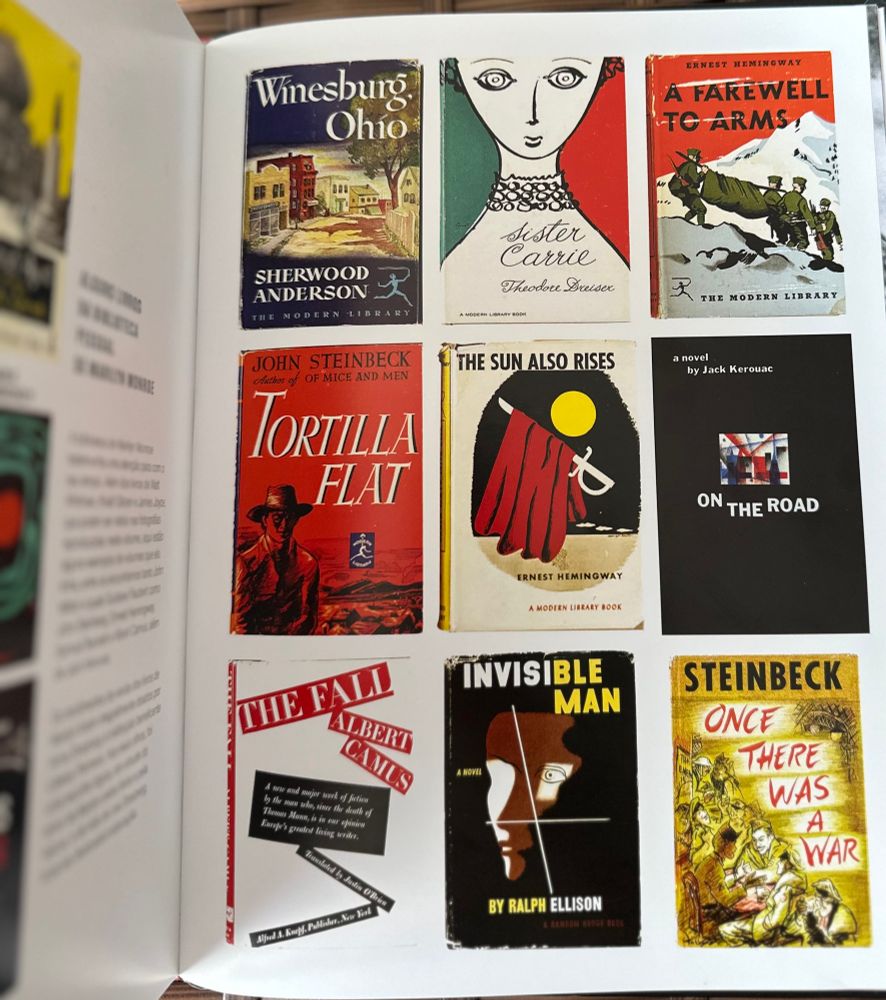 winesburg, ohio - sherwood anderson, sister carrie - theodore dreiser, a farewell to arms- ernest hemingway, tortilla flat - john steinbeck, the sun also rises - ernest hemingway, on the road - jack kerouac, the fall - albert camus, invisible man - ralph ellison, once there was a war - john steinbeck