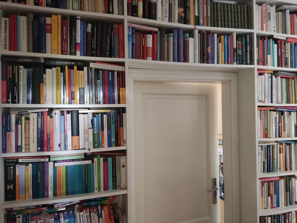 Hallway with book shelves around my doors.
