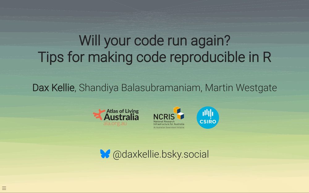Title slide: Will your code run again? Tips for making code reproducible in R