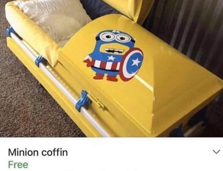 A Facebook marketplace listing for a free Minion coffin 