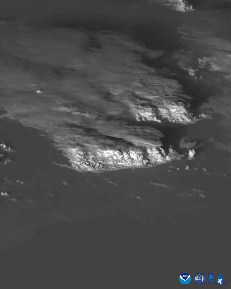 Satellite imagery of thunderstorms in western Africa. This image contains the visible (band 2) product from the GOES-16 weather satellite, captured at 18:20 UTC on 2022-05-04. 