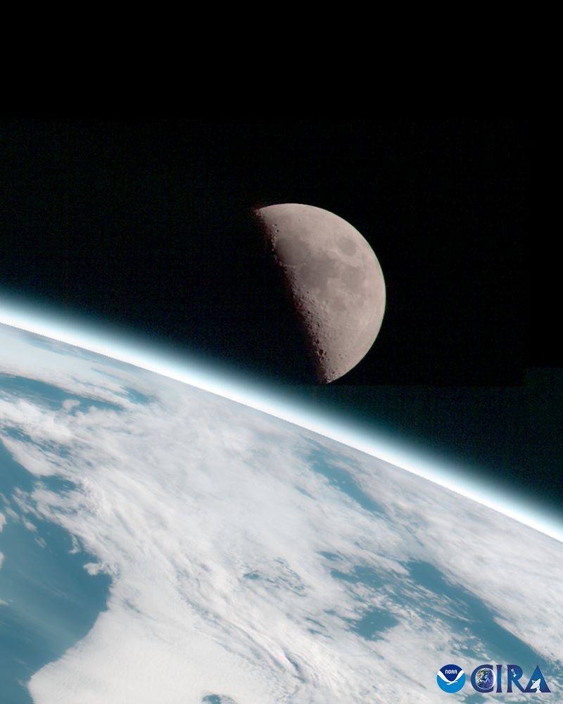 A satellite image of the moon just above Earth's horizon. This image contains the atmosphere rgb product from the Himawari-9 weather satellite, captured at 20:50 UTC on 2025-06-02. 