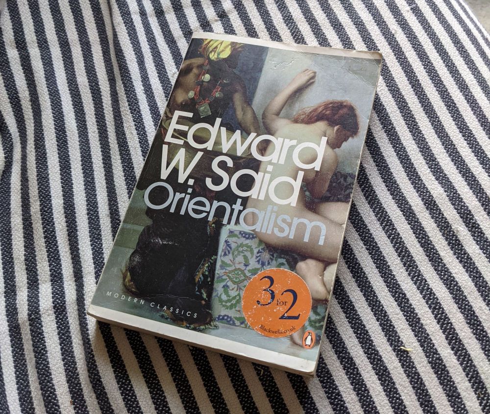 a photo of the book 'Orientalism' by Edward W. Said. This copy is rather battered. 