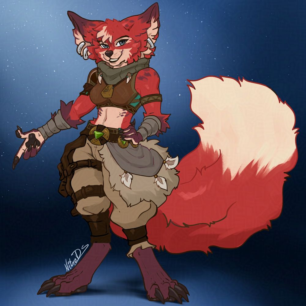 a fox lady adventurer in her stylish clothing ready for new endeavours and uncovering secrets in the world