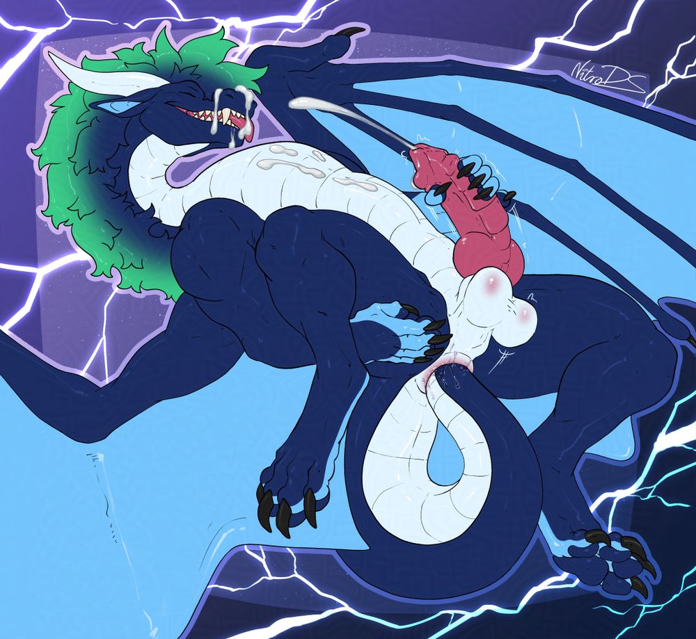 feral dragon is jorking it and sticking his own tail in his butthole stretching it wide
