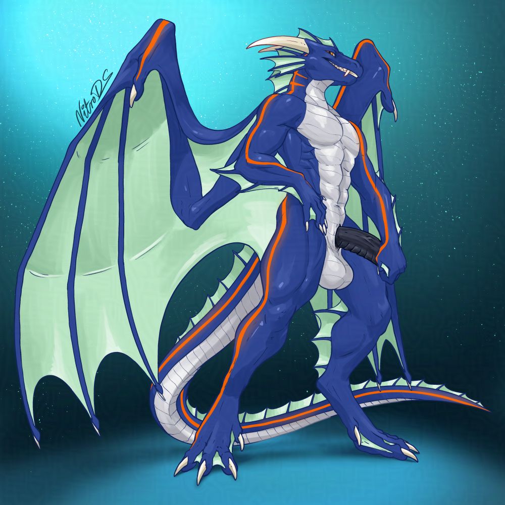 big hunk of a dragon man teasing his cock but hiding the glans with his hand