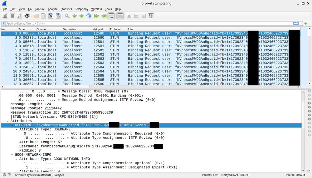 Wireshark with localhost STUN traffic