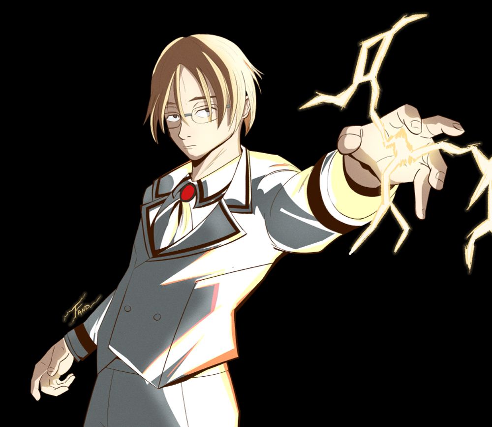 Land from the series "Frieren" extending his arm and preparing to shoot lighting out of it.