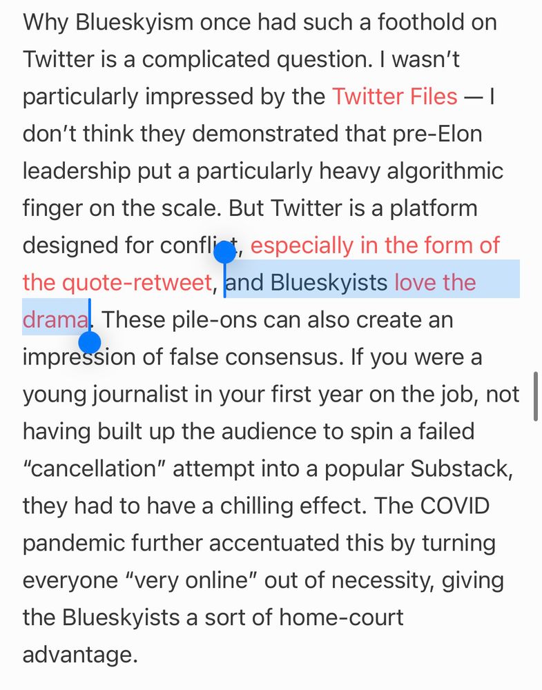 Nate disparaging Bluesky users for loving drama and pile-ons