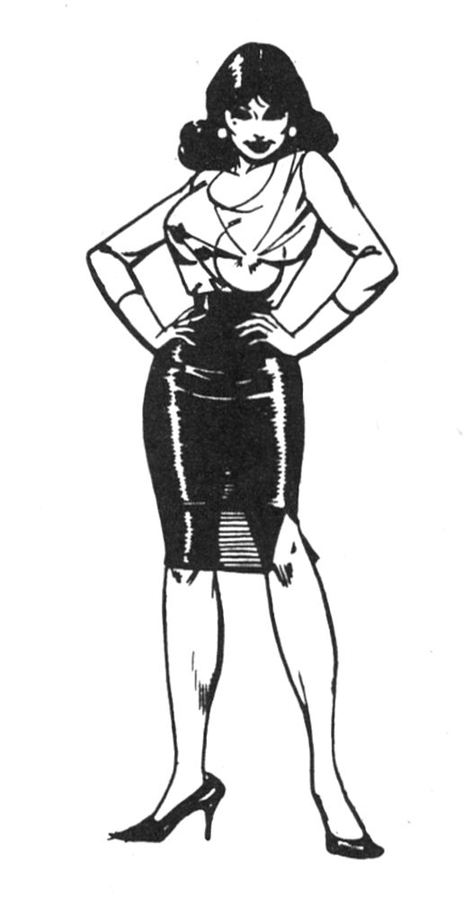 A line drawing of a femme presenting person with one boob falling to the waist.