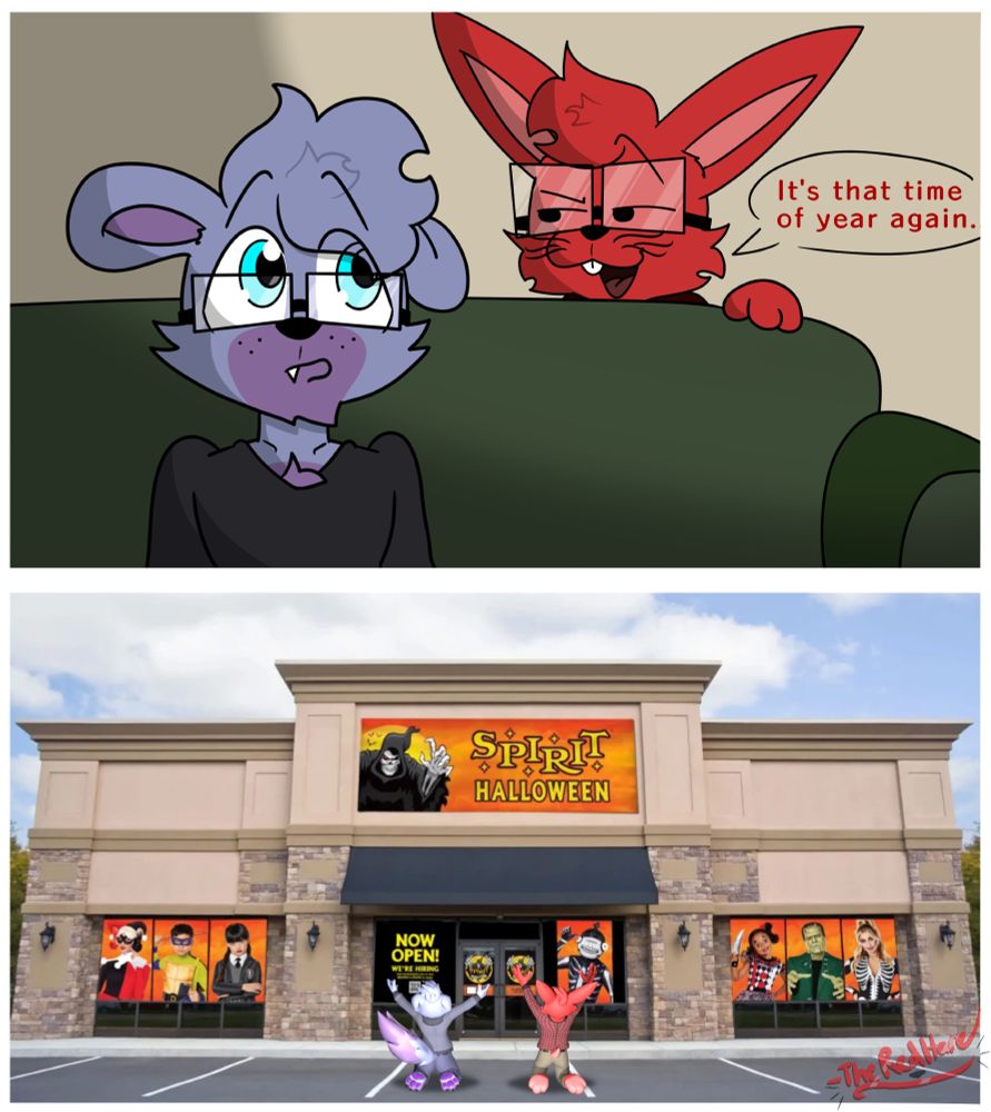 The infamous two best friends, Redly and SubWay, appreciating their favorite seasonal tradition that is Spirit Halloween