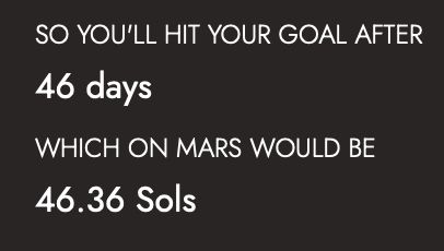 So you'll hit your goal after: 46 days
Which on mars would be? 46.36 sols