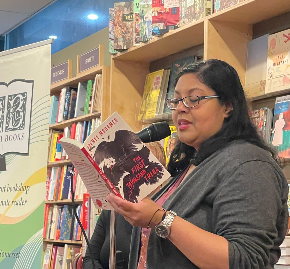 Premee Mohamed reading from THE FIRST THOUSAND TREES in Perfect Books in Ottawa. 