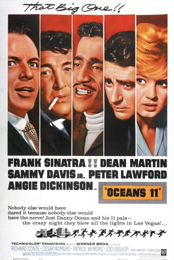 Affiche du film original de 1960 Ocean's 11 avec Frank Sinatra, Dean Martin, Sammy Davis Jr, Peter Lawford et Angie Dickinson. Autrement dit, le Rat Pack au complet.