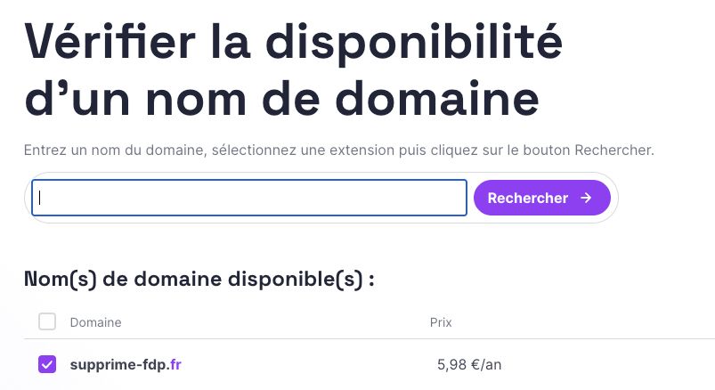 Recherche indiquant que le domaine 