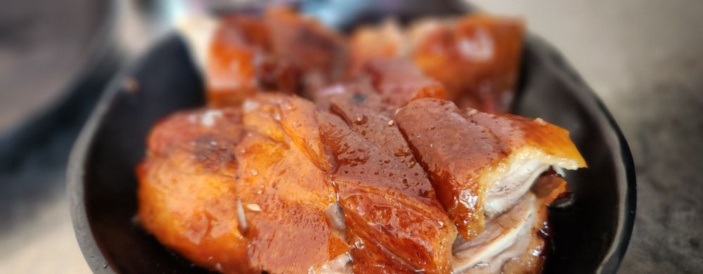 Crispy, glazed, roast duck. 