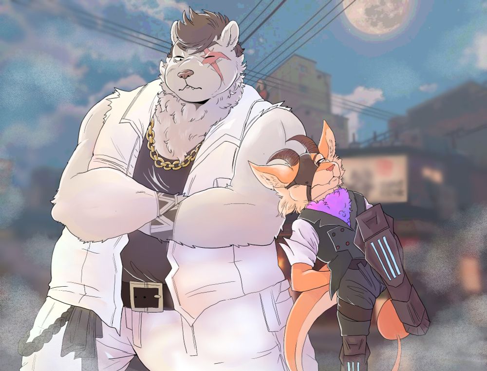 Shillo dressed as Von Lycaon and polar bear dressed as Ben Bigger