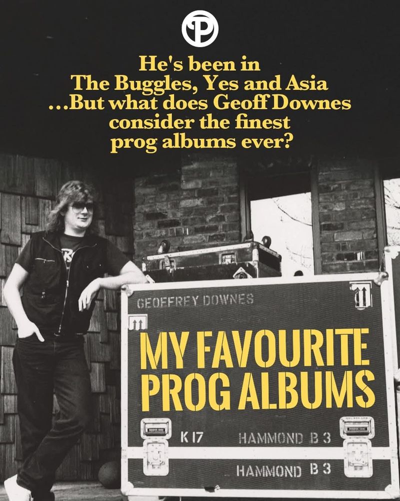 From prog magazine: He's been in
The Buggles, Yes and Asia
But what does Geoff Downes
consider the finest
prog albums ever?- yer man Geoff with a massive flight case, unconvincingly labelled "MY FAVOURITE PROG ALBUMS".