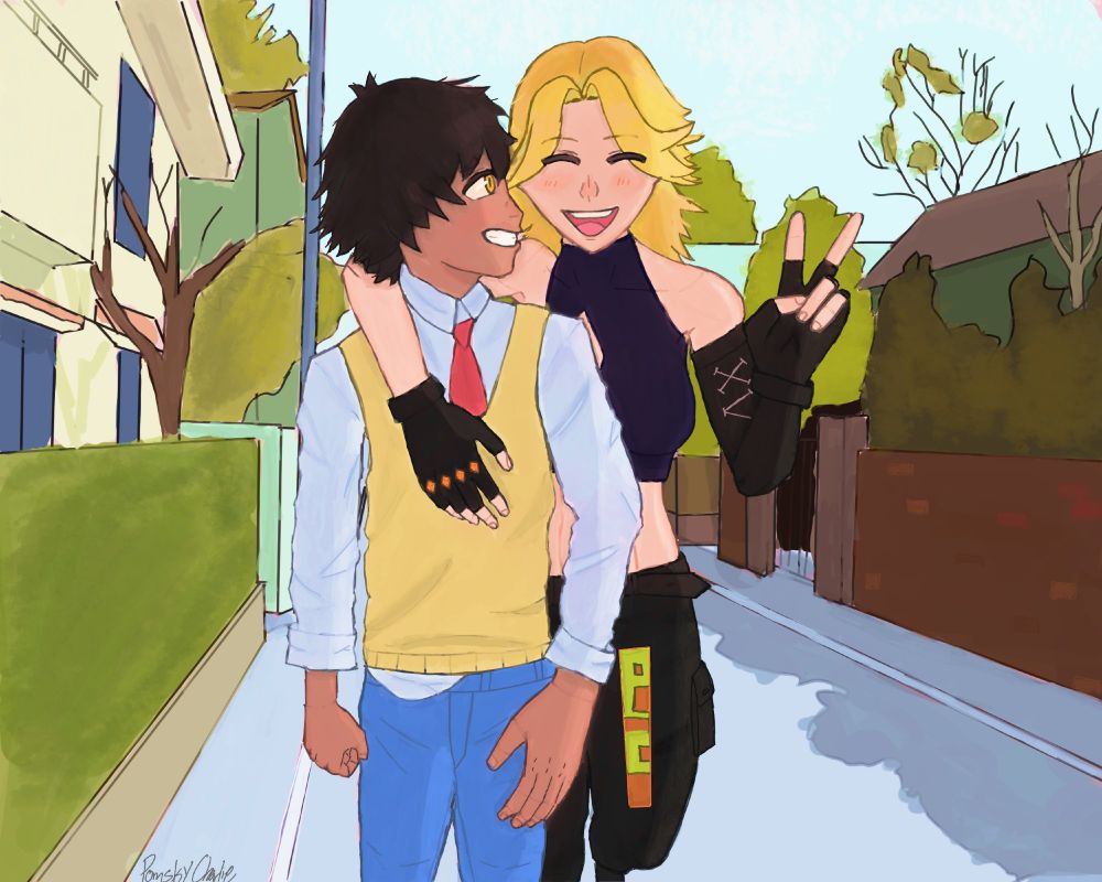 Picture of my OCs, Alex (right) and Riley (left)/.